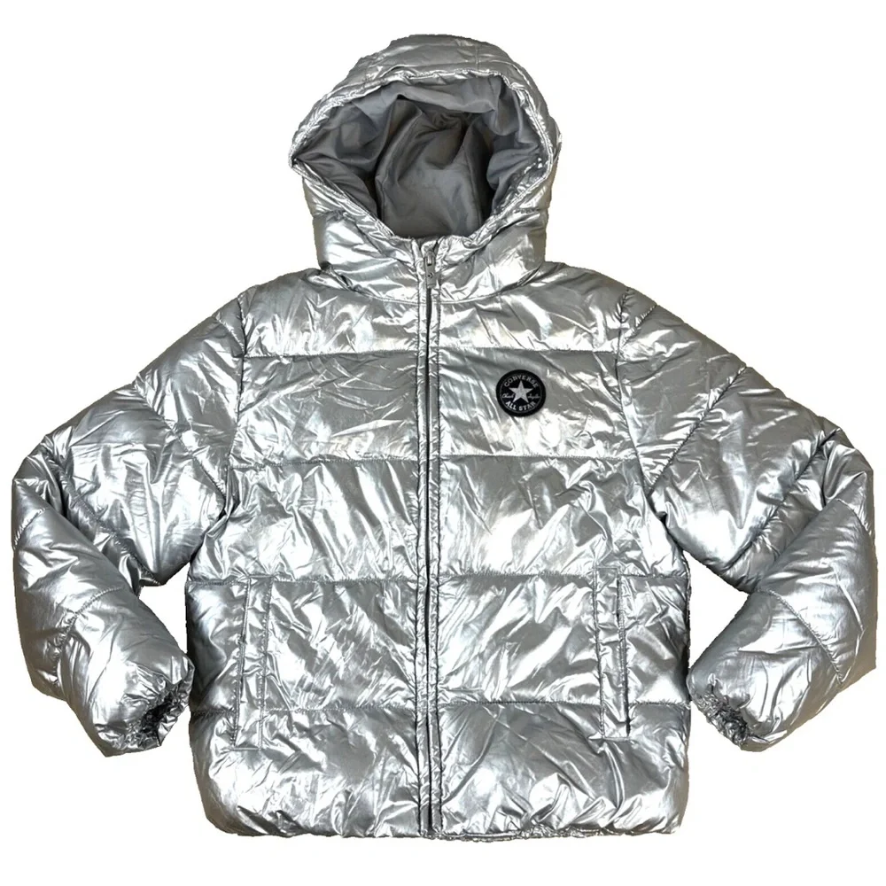 Converse Chuck Taylor All Star Puffer Jacket Youth Size Medium Metallic Silver